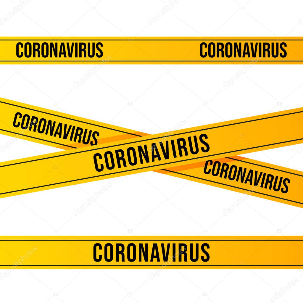 Set of yellow lines with different inscriptions about the danger of the coronovirus. ERS-Cov Middle East Respiratory Syndrome, Coronavirus , New Coronavirus 2019-nKoV