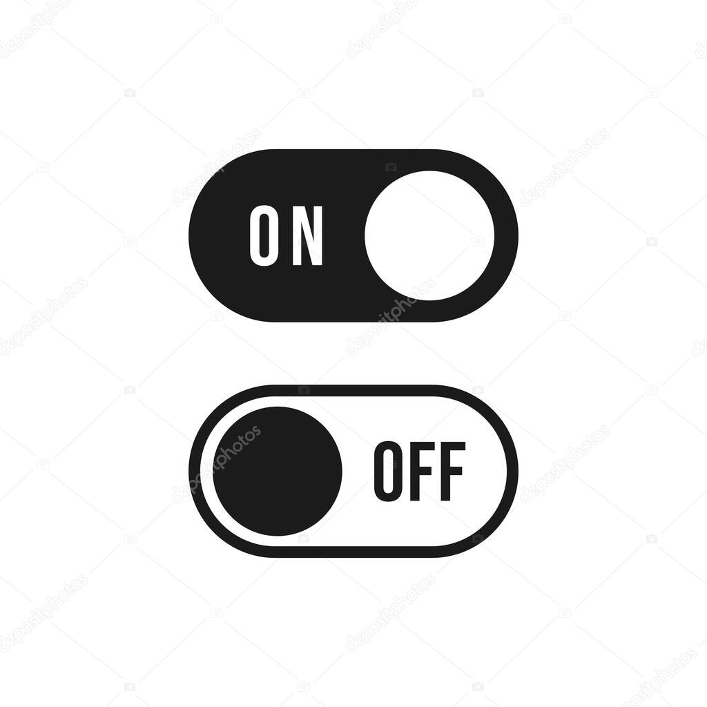Set of On and Off toggle switch buttons. Black and white switch buttons set. Toggle slide for mobile app, social media.