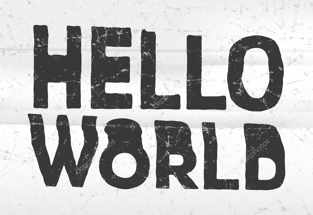 Hello world glitch art typographic poster. Glitchy words, coding