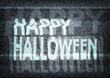 Happy Halloween message on an old  tv screen with static noise clipart