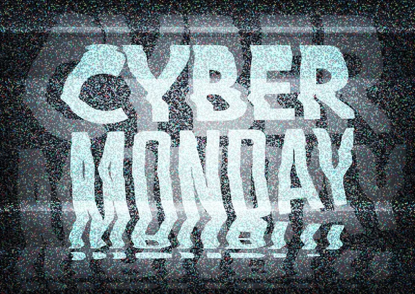 Cyber Monday Venta de carteles tipográficos glitch art. Glitchy cyber m — Vector de stock