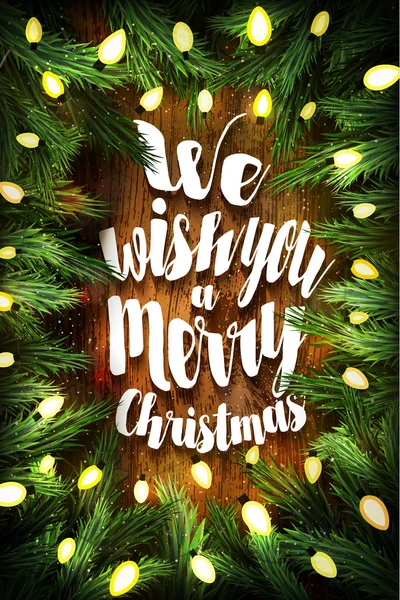 Nous vous souhaitons un joyeux Noël. Carte de Noël avec couronne de pin a — Image vectorielle