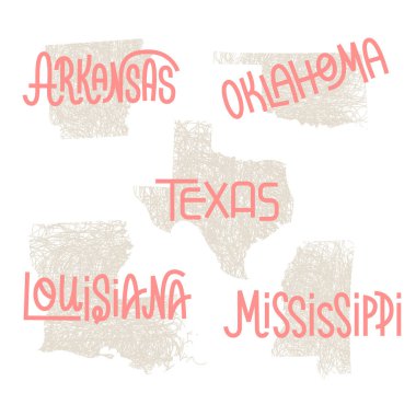Arkansas, Oklahoma, Texas, Louisiana, Mississippi USA state outl clipart