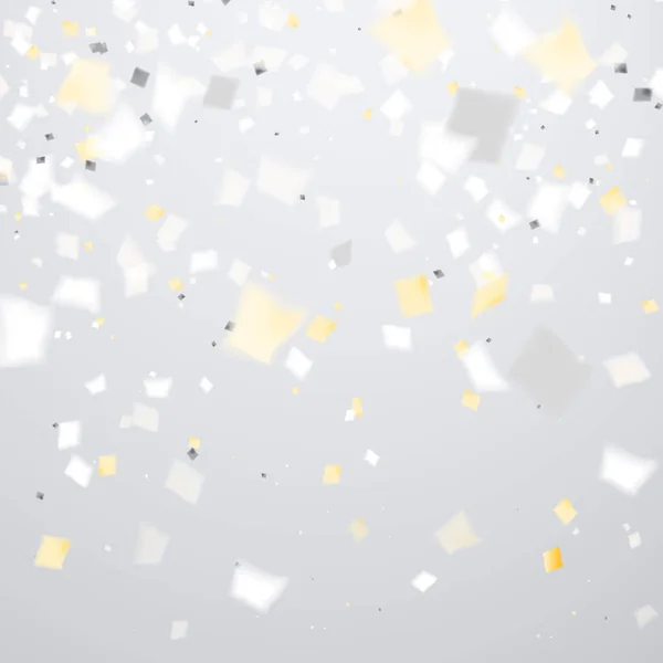 Fundo de férias limpo com voando dourado e branco confetti , — Vetor de Stock