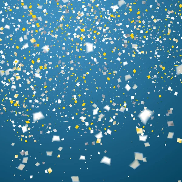 Fundo de férias azul com voando dourado e branco confetti, s —  Vetores de Stock