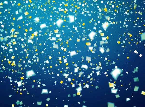 Blauwe achtergrond van de vakantie met vliegende gouden en witte confetti, s — Stockvector