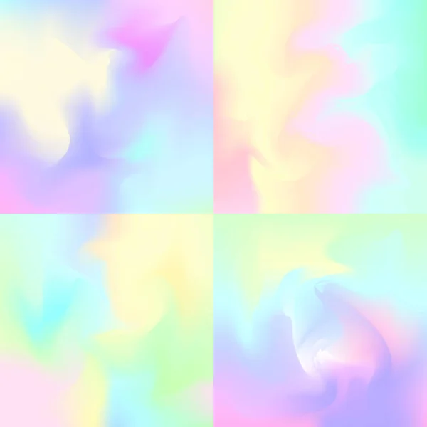 Set of 4 pastel rainbow backgrounds, hologram inspired abstract — Stock Vector