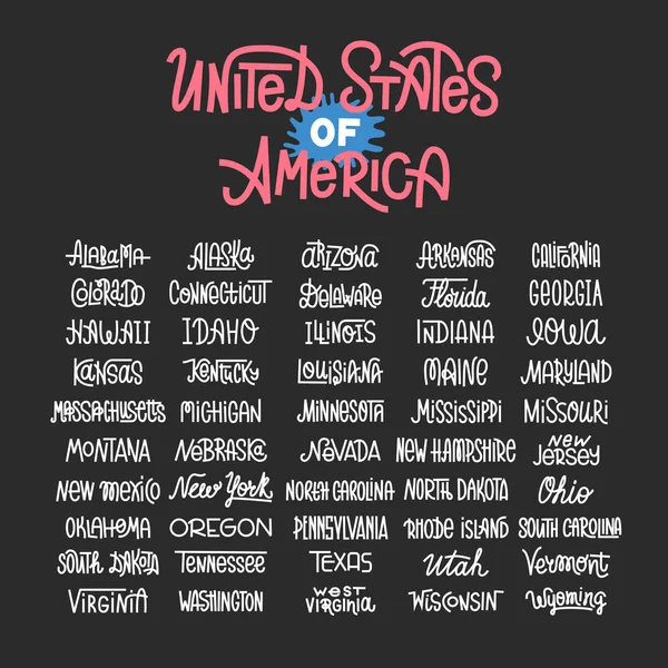 アメリカの州では、米国の typogr の名前のカスタム レタリング — ストックベクタ