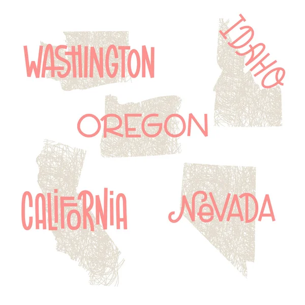 Вашингтон, Айдахо, штат Орегон, штат Калифорния, штат Невада — стоковый вектор