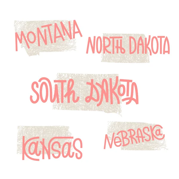 Montana, Dakota do Norte, Dakota do Sul, Kansas, Nebraska Estados Unidos da América — Vetor de Stock