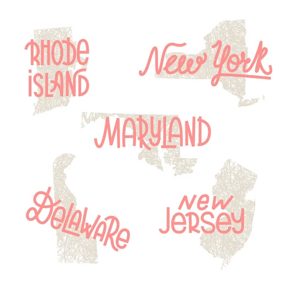Rhode Island, Nueva York, Maryland, Delaware, Nueva Jersey, EE.UU. — Vector de stock