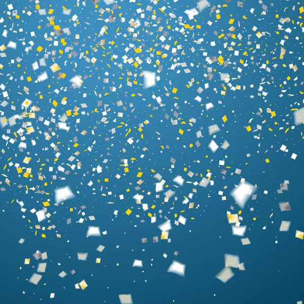 Blå holiday bakgrund med flygande golden och vit konfetti, s — Stock vektor