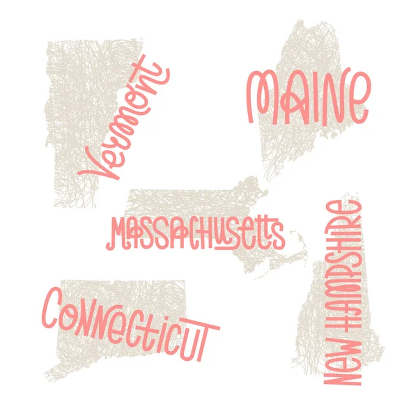 バーモント州、メイン、マサチューセッツ、コネチカット、新しいハンプシャー米国 st — ストックベクタ