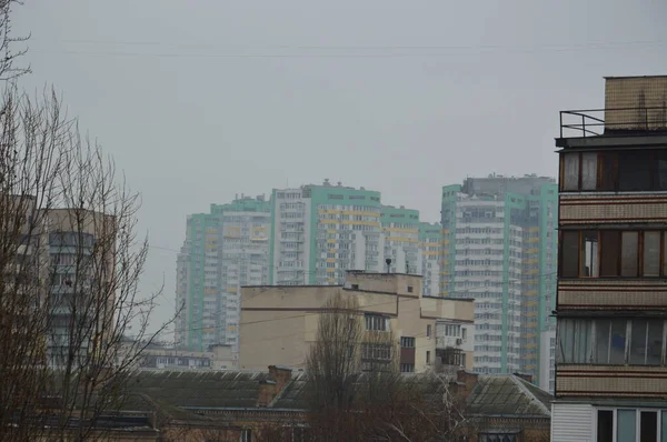 Panorama of the facades of residential multi-storey apartment bu — Stock Photo, Image