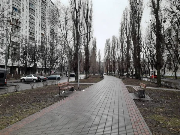 KIEV, UKRAINE - JANUARY 10, 2020: Microdistrict Rusanovka their — 스톡 사진