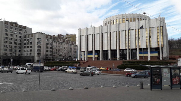 KIEV, UKRAINE - FEBRUARY 3, 2020: Central street of Khreschatyk 