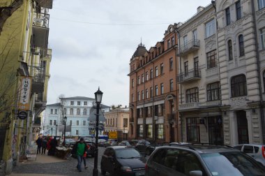 Kiev, Ukrayna - 16 Şubat 2020: Andreevsky kökenli mimari