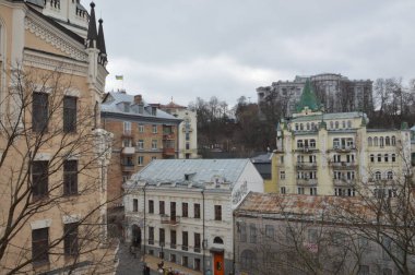 Kiev, Ukrayna - 16 Şubat 2020: Andreevsky kökenli mimari