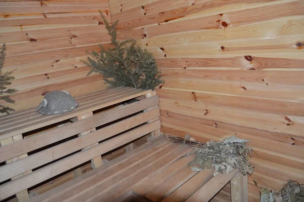 Sauna Bagno Legno Prendere Procedure Casa — Foto Stock