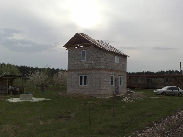 Construcción Una Casa Residencial Privada Una Cabaña Campo — Foto de Stock