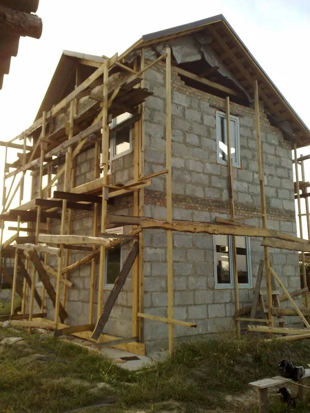 Výstavba Soukromého Obytného Domu Chatě Venkově — Stock fotografie
