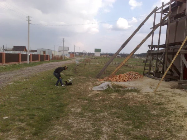 Construcción Una Casa Residencial Privada Una Cabaña Campo —  Fotos de Stock