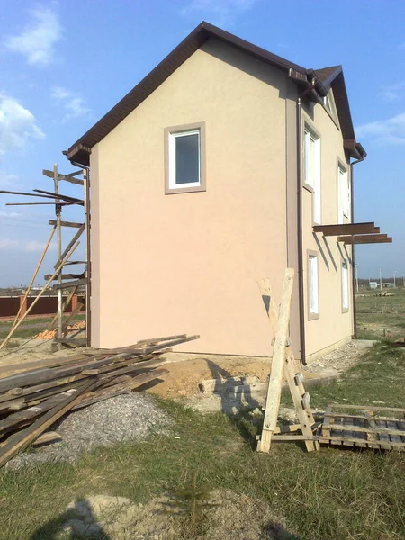 Bau Eines Privaten Wohnhauses Einer Hütte Auf Dem Land — Stockfoto