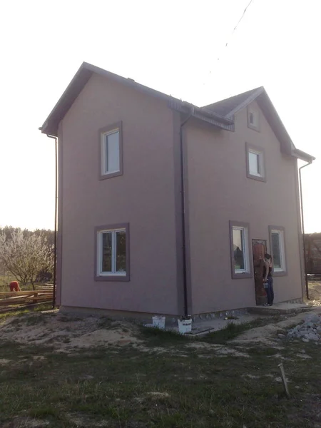 Construction Une Maison Habitation Privée Dans Chalet Campagne — Photo