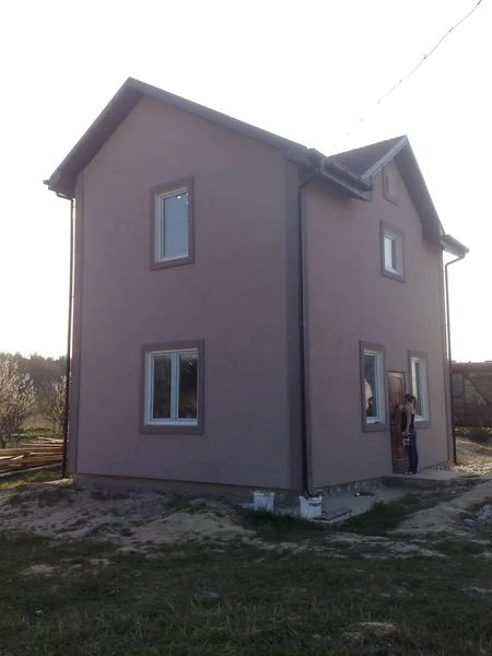 Construcția Unei Case Rezidențiale Private Într Cabană Din Țară — Fotografie, imagine de stoc