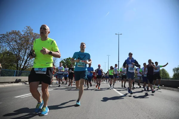 Competitors of the 31st international Belgrade Marathon race run on city street — Stock Photo, Image