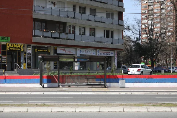 Belgrad Serbia Mart 2020 Boş Otobüs Durağı Corona Virüsü Sırbistan — Stok fotoğraf