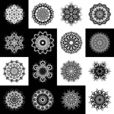 Süslü, yuvarlak mandalalar. Geometrik çember beyaz ve siyah