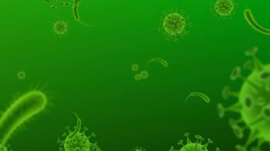 Bakteri ve virüs salgını, Coronavirus gibi mikroorganizmalara neden olan hastalık. Döngü, 4K 'da Videolar. Renkleri yeşildir.