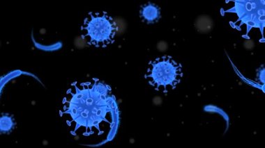 Bakteri ve virüs salgını, Coronavirus gibi mikroorganizmalara neden olan hastalık. Döngü, 4K 'da Videolar. Neon mavisinin tonlarında
