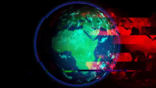 Glitch planet jord animation roterande — Stockvideo