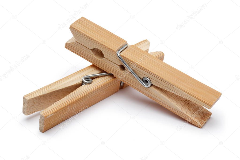 Wooden clothespin isolated on white