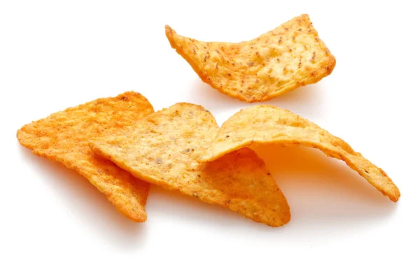 Heap de Taco Chips isolado em branco — Fotografia de Stock