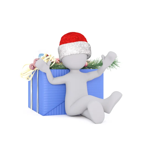 3d model sitting at the christmas gift box — Stockfoto