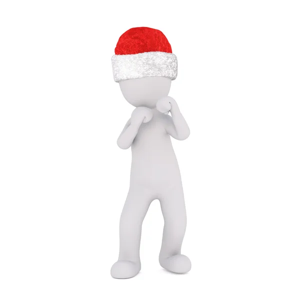 Noel Baba şapkalı küçük 3d karakter — Stok fotoğraf