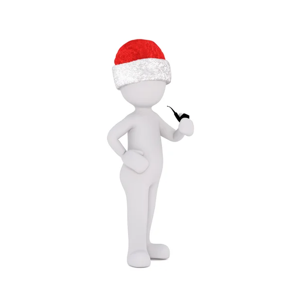 Cute little 3d man in a Santa hat smoking a pipe ストック画像