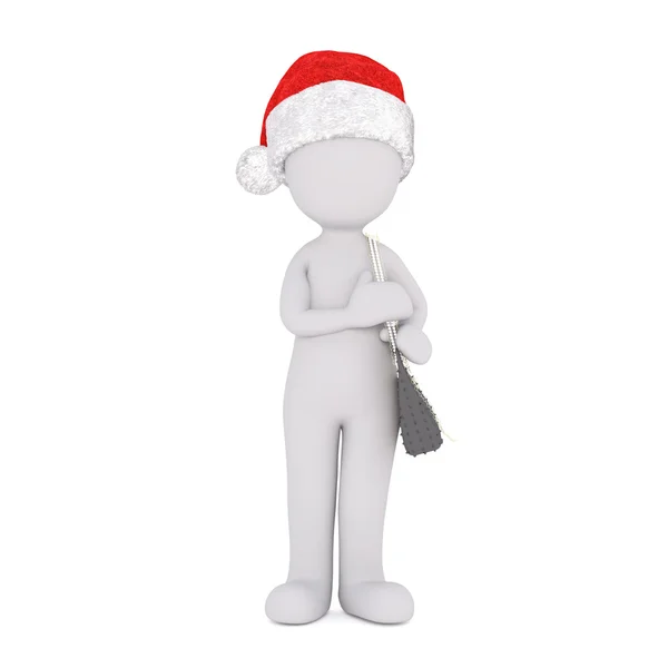 Single 3D figure with Santa hat and purse — Stock Photo, Image