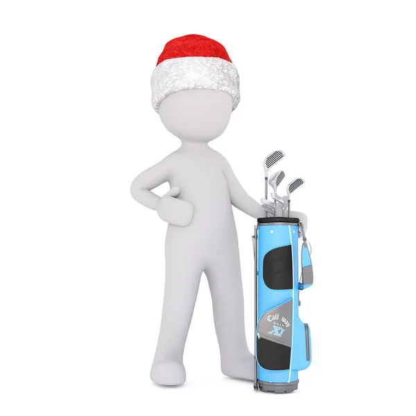 ゴルフ バッグ サンタ帽子でゴルファーの 3 d レンダリング ロイヤリティフリーのストック画像