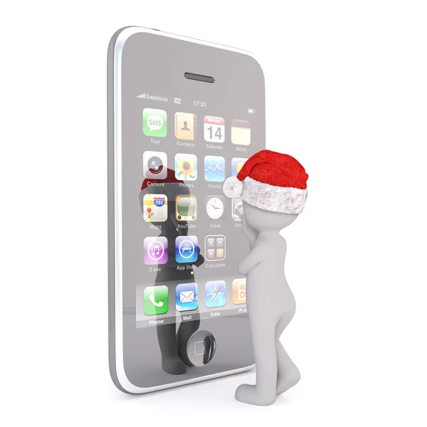 Christmas smartphone 3d man — Stock Photo, Image