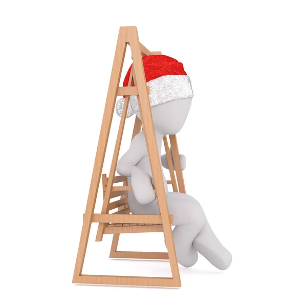 3d man in a Santa hat sitting on a swing bench — Stock Photo, Image