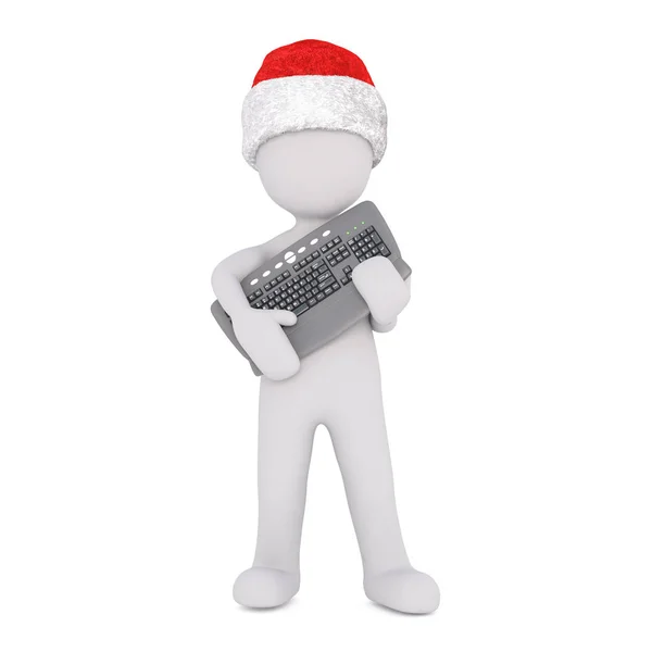3d man clutching a new keyboard for Christmas — Stock Photo, Image