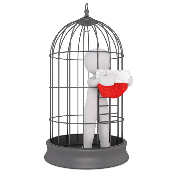 3d homme tenu captif dans une cage à oiseaux en fil métallique — Photo