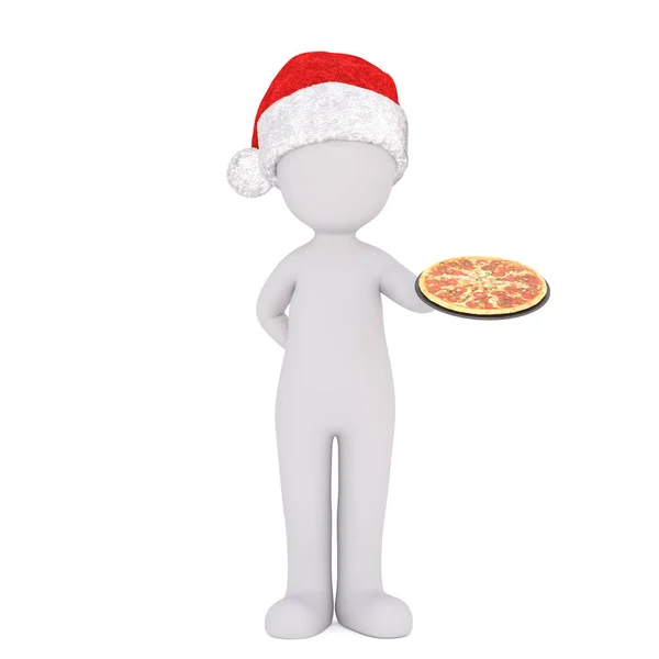 3d camarero italiano sirviendo una pizza de Navidad —  Fotos de Stock