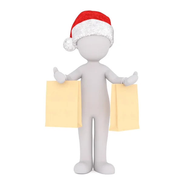Cute little 3d character going Christmas shopping — Stock Photo, Image