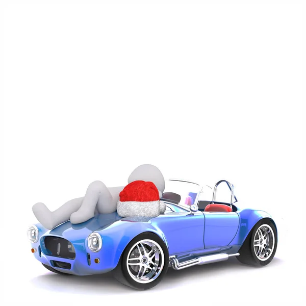 3D człowiek relaksujący na masce silnika jego samochodu sportowego — Zdjęcie stockowe