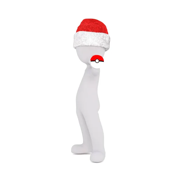 3d toon figure in Santa hat with disc in hand — Stock Photo, Image